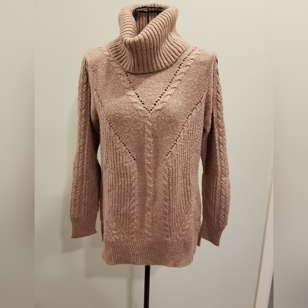 Roz & Ali Cowlneck Sweater, Size Small, Color Dark Pinkish.